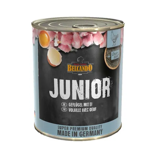 Belcando Junior Geflügel mit Ei 6 x 800g - Hundefutter mit hochwertigem Geflügel und Ei, reich an ungesättigten Fettsäuren für eine gesunde Ernährung. Ideal für wachsende Hunde und aus kontrollierter deutscher Landwirtschaft.