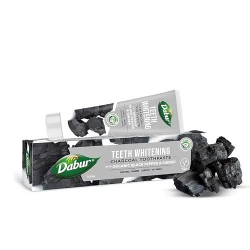 Dabur Holzkohle Zahnaufhellung Zahnpasta 100ml mit Bio schwarzem Pfeffer und Ingwer