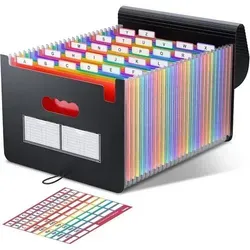 Dokumentenmappe A4 mit 26 Fächern und 6 Etiketten - Die Dokumentenmappe A4 bietet 26 Fächer für bis zu 3500 Blatt und ein praktisches Akkordeon-Design. Ideal für Schule, Büro und Reisen – organisiert deine Unterlagen stilvoll und sicher.