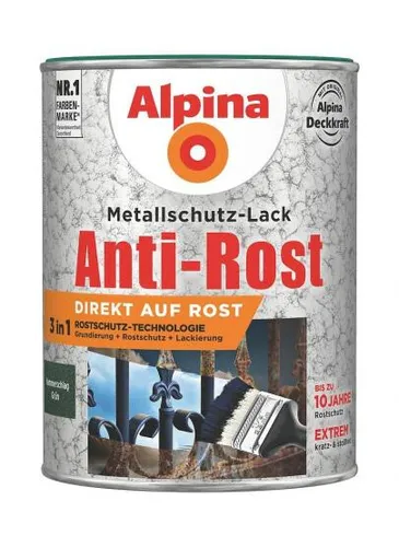 Alpina Metallschutz-Lack Anti-Rost Hammerschlag Grün RAL6036 750ml