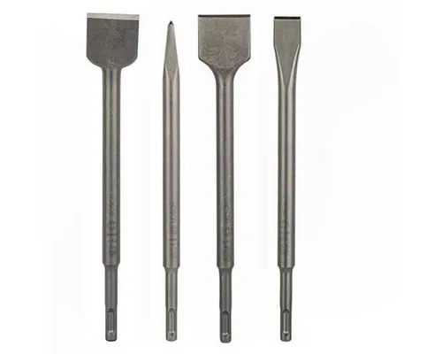 BOSCH Flachmeißel Set 4-teilig SDS Plus 250 mm - Praktisches Meißel Set für Bohrhämmer mit SDS-plus, ideal für Korrekturarbeiten in Beton und Mauerwerk. Hohe Bruch- und Verschleißfestigkeit für zuverlässige Ergebnisse.