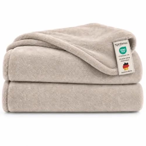 Komfortec Kuscheldecke Flauschig, Wohndecke, Fleecedecke, Oeko-TEX Zertifiziert, Superweich, 150x200 cm, 260 g/m², Ecru