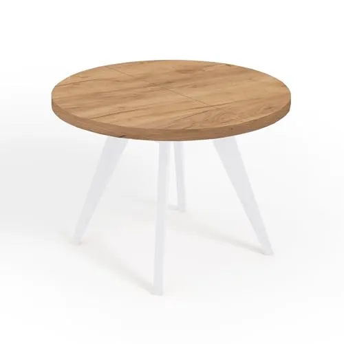 Dekori Möbel LORA Ausziehbarer Esstisch – Runder Tisch im Loft-Stil - Esszimmertisch aus Eiche Craft Golden mit Holzbeinen, flexibel erweiterbar von 90 bis 220 cm – ideal für gesellige Runden!