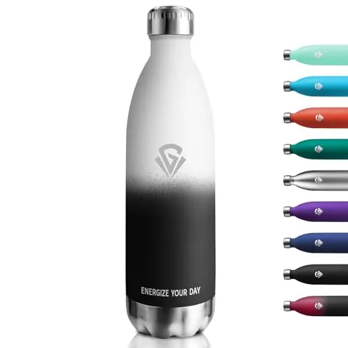 Wasserflasch 1000ml, Thermosflasche Kohlensäure Geeignet, Isolierflasche BPA-Frei Auslaufsicher, Vakuum Thermosflasche, Wassflasche Edelstahl für Sport, Erwachsener, Kinder, Fussball, Uni, Reisen