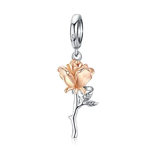 3D Rosen-Anhänger aus 925er-Sterlingsilber / Roségold, kompatibel mit Pandora Armbändern, Halskette
