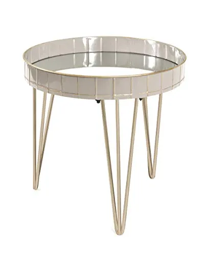 Haku-Möbel Beistelltisch 18146 Werra, grau, verspiegelt - Mehrzwecktisch mit rundem Design und spiegelnder Ablage, ideal für stilvolle Akzente in jedem Raum. Stabiles Stahlgestell in gold matt sorgt für hohe Standfestigkeit.