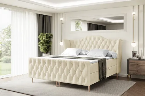 ALTDECOR Boxspringbett mit Holzfüßen und Stauraum, inkl. Matratze und Topper - Beige - Erleben Sie erholsame Nächte mit dem ALTDECOR Boxspringbett. Mit zwei praktischen Bettkästen für zusätzlichen Stauraum und einer bequemen H3-Matratze sorgt es für optimalen Schlafkomfort.