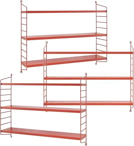 [en.casa] Modulares Wandregal Strängnäs 3er Set - Stilvolles Metallregal in Rot - Regale: Elegantes 3er Set mit stabiler Stahlkonstruktion, ideal für Küche, Wohnzimmer oder Bad. Bietet vielseitige Einsatzmöglichkeiten und einfache Wandmontage.
