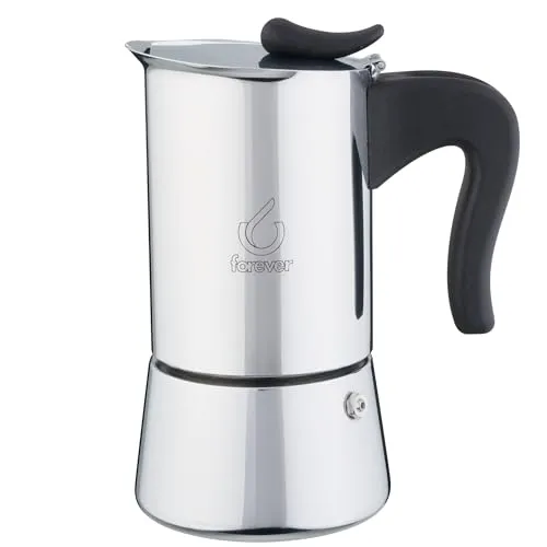 Forever Moka Kaffee Caffè Miss Splendy Edelstahl 6 Tassen - Thermobehälter für 6 Tassen, aus hochwertigem Edelstahl, induktionsgeeignet und ideal für perfekten Espresso. Perfekt für Kaffeeliebhaber!