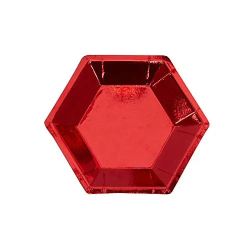 Premium Weddings Pappteller rot metallic sechseckig 11,5 cm 8 Stück - Advent Einwegteller Nikolaus Teller Weihnachten