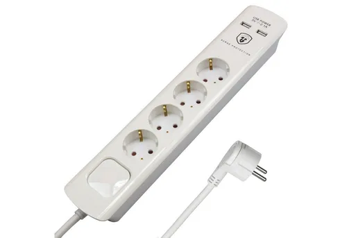 FeinTech Steckdosenleiste 6-fach mit USB-A und Überspannungsschutz - Steckdosen & Zubehör – 4 Schuko-Dosen, 2x USB-A, integrierter Überspannungsschutz und 3m Kabel für optimale Sicherheit und Flexibilität im Innenbereich.