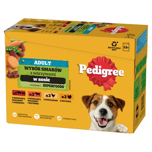 Pedigree Beutel 12x100g Feuchtfutter in Sauce für Hunde Rind, Huhn, Lamm, Pute