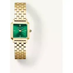 ROSEFIELD Quarzuhr Boxelle Goldfarben/Grün - Stilvolle Eleganz für Frauen - Armbanduhren mit präzisem japanischen Quarzwerk, grünem Sunray-Zifferblatt und wasserdicht bis 3 bar, ideal für modische Akzente im Alltag.