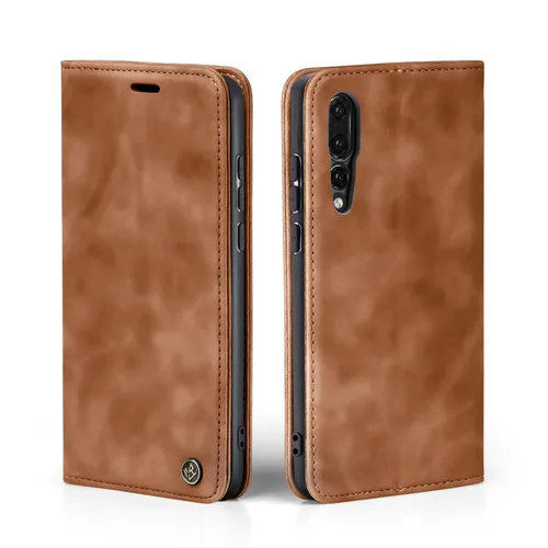 Handy Hülle für Huawei P20 Pro Klapp Magnet Smartphone Cover Case Braun