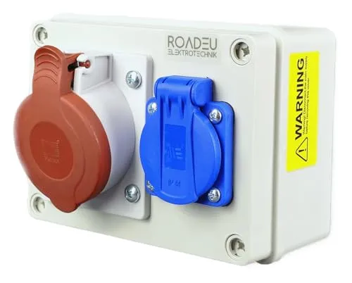 RoadEu - CEE Steckdose 16A und 1x Schuko Verteiler - Stromverteiler 16A - Steckdosenverteiler IP44 Für den Innen- und Außeneinsatz Baustromverteiler 16A.
