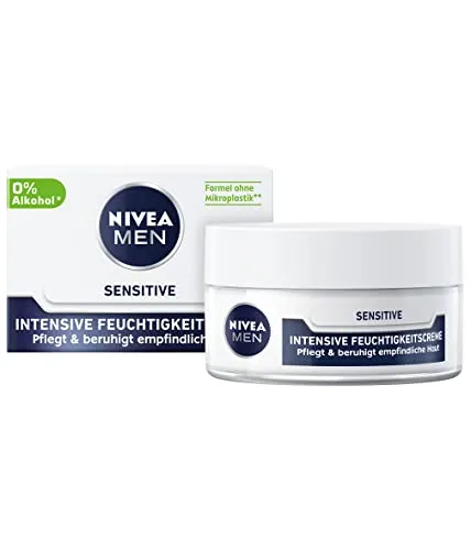 NIVEA MEN Sensitive Intensive Feuchtigkeitscreme (50 ml) - Tagespflege für Männer mit empfindlicher Haut, spendet 48h lang Feuchtigkeit und beruhigt Hautirritationen dank Kamille und Vitamin E.