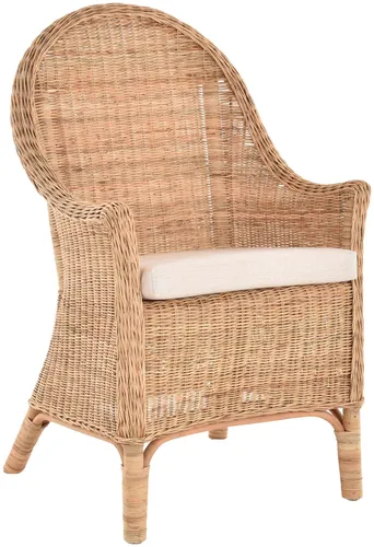 Armlehnstuhl Korbstuhl Rattan Sessel mit hoher Rückenlehne - Esszimmersessel im Landhausstil aus geflochtenem Rattan, mit abnehmbarem Sitzkissen für zusätzlichen Komfort und ideale Anpassung an Ihr Zuhause.