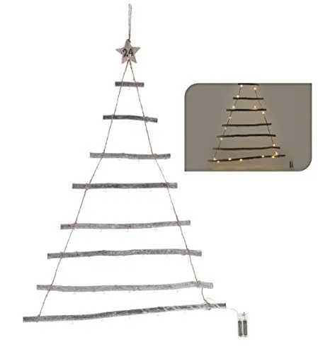 Wand Deko Holzbaum 40 LED mit 24 Haken - 100x60 cm - Holz Weihnachtsdeko beleuchtete Hängedeko zum individuellen Dekorieren mit Zierschmuck