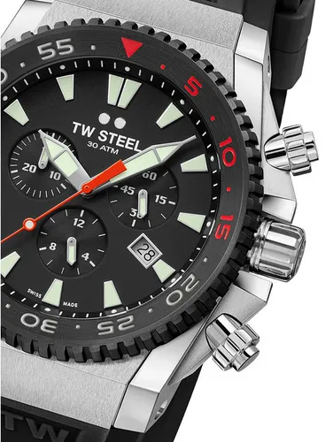 TW Steel ACE401 Ace Diver Chronograph - Sportliche Herrenuhr 44mm - Chronograph mit 30ATM Wasserdichtigkeit, ideal für Sport und Abenteuer. Robustes Edelstahlgehäuse und Kautschukarmband sorgen für Langlebigkeit und Komfort.