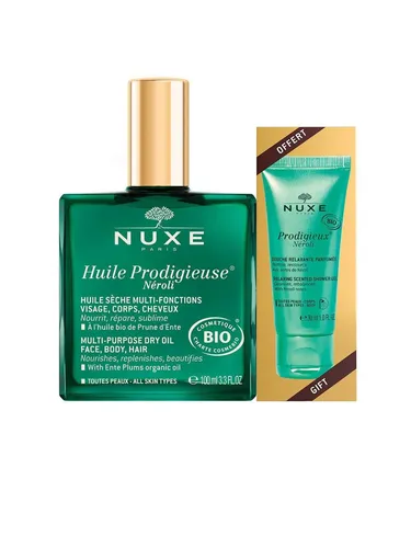 Nuxe Huile Prodigieuse Néroli Geschenkset für Damen - Ganzkörperpflege mit multifunktionalem Trockenöl und High Shine Shampoo für glänzendes, geschmeidiges Haar. Ideal zum Verwöhnen oder Verschenken!