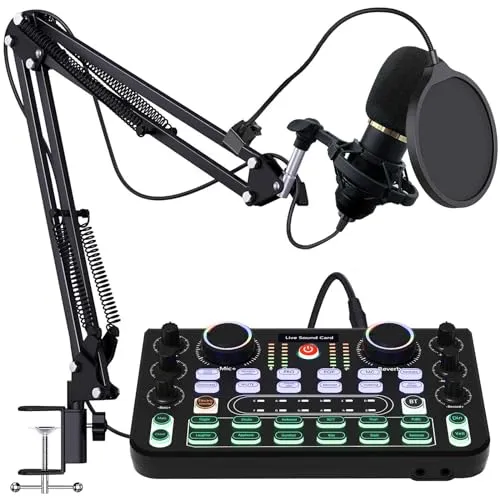 RUBEHOOW Mixer Kit mit DJ Controller und BM800 Mikrofon - Mikrofone für Live-Streaming und Karaoke, mit Echtzeit-Audio-Monitoring und einfacher Bedienung für kreative Aufnahmen und Partys.