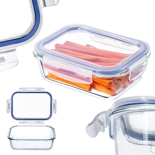 KADAX Glasbehälter mit Deckel, Lebensmittelbehälter, Spülmaschinenfester Lebensmittelbehälter, Verschließbare Frischhaltedose, Aufbewahrungsbehälter (Rechteckig 640ml)