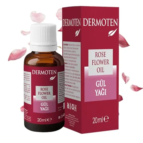 DERMOTEN Rosenöl, Therapeutische Hautpflege, Reines Atherisches Öl für Aromatherapie und Massage, Beruhigende, Feuchtigkeitsspendende und Stimmungsaufhellende Rosenessenz 20 mlDERMOTEN Rosenöl, Therap