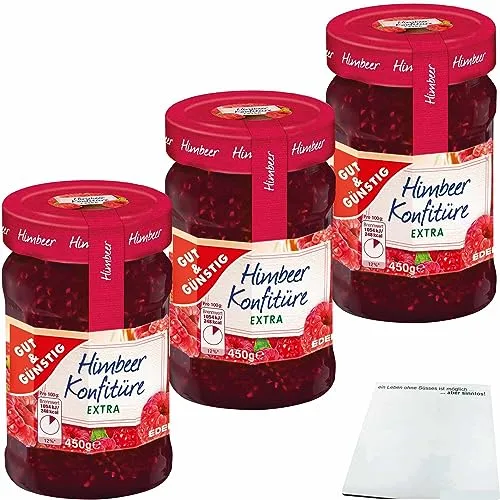 Gut&Günstig Himbeer Konfitüre extra ausgeprägter Himbeergeschmack und 50% Frucht 3er Pack (3x450g Glas) + usy Block