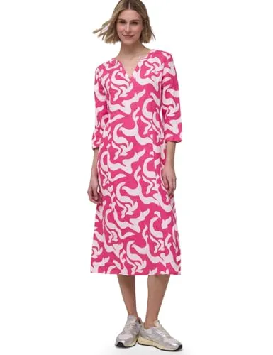 Street One Damen Midi-Kleid aus Leinen mit Print in pink von Street One