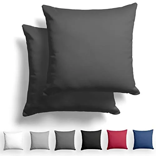 Alreya 2er-Set Mako Satin Kissenbezug 80 x 80 cm - 100% Baumwolle mit Reißverschluss, Superweicher Kopfkissenbezug 80x80, Kissenhülle, Oeko-TEX® Standard Zertifiziert, Anthrazit, nur Kissenbezug