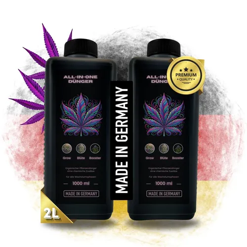 2L Grow Dünger - All in One für Indoor & Outdoor - Nährstoffe, Dünger & pH-Kontrolle, organischer Dünger für optimale Wachstums- und Blütephasen, ideal für Allzweckpflanzen wie Cannabis und Hanf.