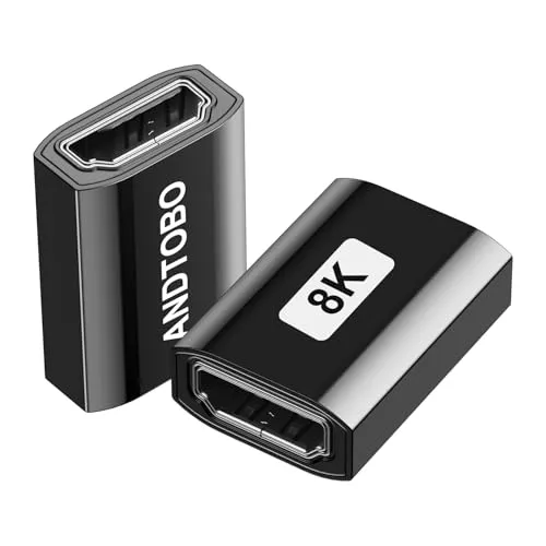 ANDTOBO 8K HDMI Buchse auf Buchse, 2 Stück HDMI 2.1 Koppler 8K @ 60Hz 3D Extender Adapter für Roku Stick, HDTV, Chromecast – Schwarz