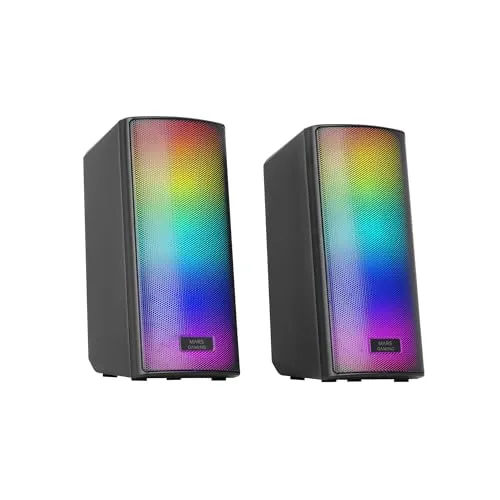 Mars Gaming MSRGB2, Bluetooth 5.3 Lautsprecher 15W, DSP Soundprozessor, Dynamische RGB-Beleuchtung, Full Mesh Front, Kompakte Lautsprecher mit Steuerbox, 3,5 mm Jack- und USB-Anschluss, Schwarz