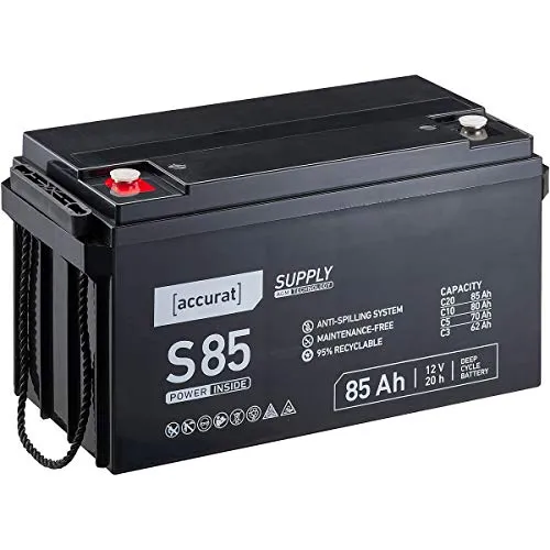 Accurat AGM Batterie S85-12V, 85Ah, zyklenfest, wartungsfrei - VRLA Versorgungsbatterie, Blei Akku, Solarbatterie, Bootsbatterie für Wohnmobil, Wohnwagen, Camper, Bootsbatterie