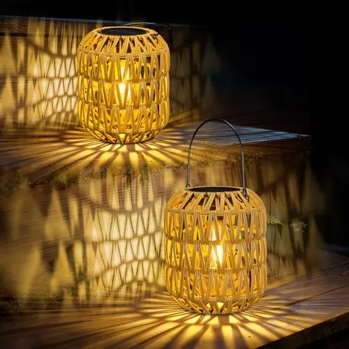 Solarlaterne FüR AußEn, 2er-Pack Boho Deko Outdoor Solar Lampions AußEn Wetterfest, Rattan Solarlampen FüR AußEn Garten HäNgend/Stehend For Patio, Garden, Courtyard, Balcony, Decorative Gift
