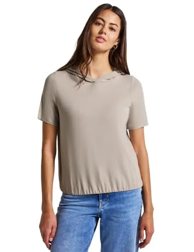 STREET ONE Damen 3227388 T-Shirt mit Kapuze, Morning beige - T-Shirt für Damen mit Kapuze, elastischem Saum und angenehmer Jersey-Qualität – perfekt für lässige Looks und den täglichen Komfort.