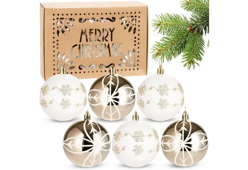 BRUBAKER Weihnachtsbaumkugel 6er Set Weihnachtskugeln - 8 cm Christbaumkugeln (6 St), Baumkugeln für Weihnachtsdeko - handbemalte Weihnachtsbaumkugeln