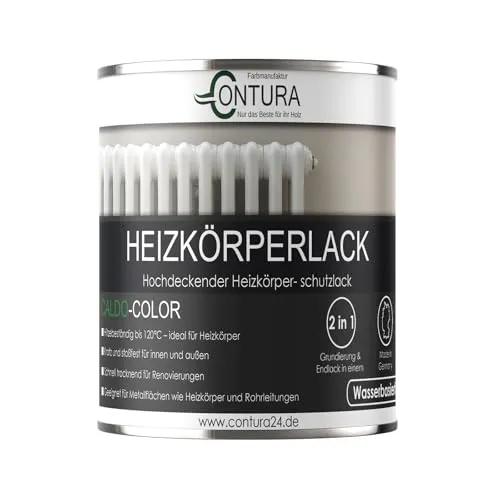 Contura Heizkörperlack Glänzend Heizungslack Heizkörperfarbe Heizung Farbe Radiator Metalllack (Reinweiß RAL 9010, 750ml.)