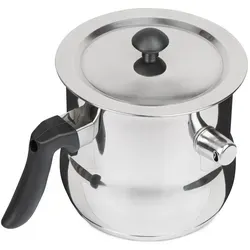 1,5L Edelstahl Milchtopf mit Deckel und Flötenkessel-Funktion - Hochwertiger Milchtopf aus Edelstahl mit verkapseltem Sandwich-Topfboden für gleichmäßige Wärmeverteilung. Ideal für Gas-, Elektro- und Induktionskochfelder. Einfach zu reinigen und sicher im Kontakt mit Lebensmitteln.