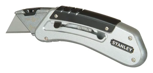 Stanley Sportmesser Quickslide 0-10-810 - Kompaktes Cuttermesser mit 145 mm Länge, ergonomischem Metallkorpus und werkzeuglosem Klingenwechsel für Profi- und Hobbyhandwerker