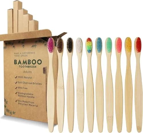 GeekerChip Zahnbürste aus Bambus, 10 Farben, weiche Naturborsten, umweltfreundlich und 100% biologisch abbaubar