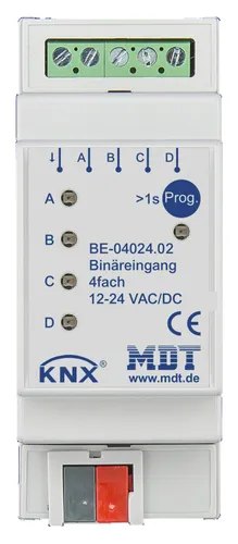 MDT technologies Binäreingang BE-04024.02 4fach - KNX 4-fach Binäreingang, ideal für die intelligente Gebäudeautomation. Mit innovativer Gruppensteuerung und integrierten Logikmodulen für maximale Flexibilität.