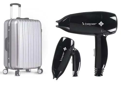 BEPER P301ASC100 Reise-Haartrockner, 1200W, Klappbar, 3 Temperaturen, 2 Geschwindigkeiten, Klein und Leicht, Schwarz