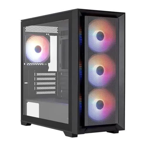 Aerocool Tern MINI, Micro ATX PC-Gehäuse, 4X FRGB 120mm Lüfter, Vollglasfenster, Mesh-Front, 360mm Flüssigkeitskühlung, Magnetische Staubfilter, 2X USB 3.0, Schwarz