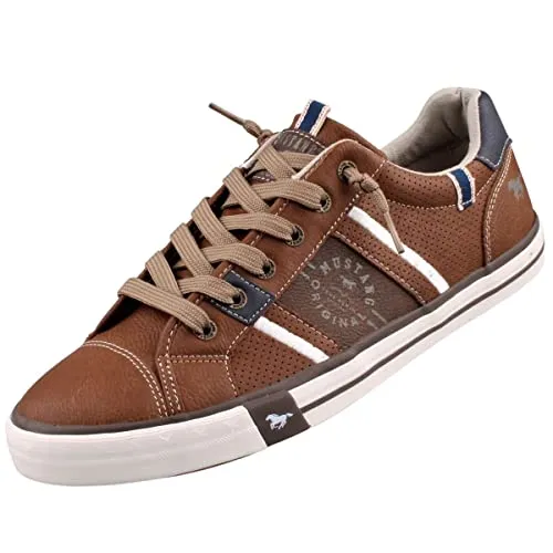 MUSTANG Herren Sneaker Braun - Sportlicher Retro-Low Sneaker in Größe EUR 44 - Herren-Sneaker im angesagten Retrodesign aus Kunstleder mit seitlicher Perforation und flexibler Laufsohle für optimalen Tragekomfort.