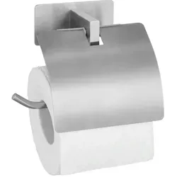 WENKO Turbo-Loc Toilettenpapierhalter Genova Matt mit Deckel - Toilettenpapierhalter aus rostfreiem Edelstahl, montierbar ohne Bohren dank cleverem Klebepad-System, ideal für modernes Badezimmerdesign.