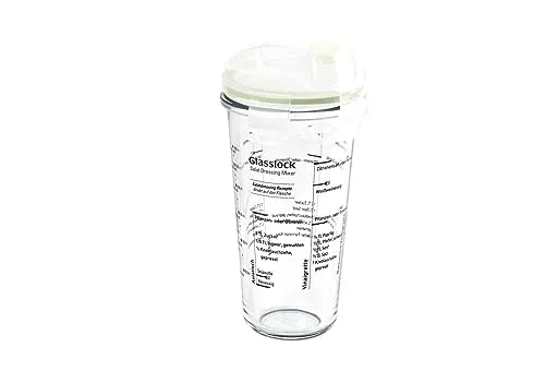 Glasslock Shaker mit transparentem Deckel, 450ml - Praktischer Dressing-Shaker aus recycelbarem Glas mit Milliliter-Skala. Ideal für die Zubereitung von Salatdressings und immer griffbereit!