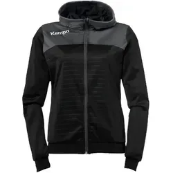Kempa Damen Emotion 2.0 Kapuzenjacke, schwarz/Anthra, L - Trainingsbekleidung mit schnitttechnischem Design, seitlichen Reißverschlusstaschen und elastischem Rippbündchen für optimalen Tragekomfort und sportlichen Look.