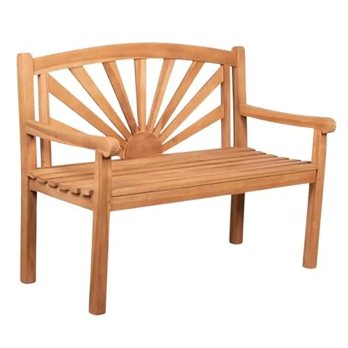 MR.DEKO Gartenbank Sonne Teak 120 cm - Sitzbänke – Ergonomische Gartenbank aus hochwertigem Teakholz für optimalen Komfort und Langlebigkeit, ideal für Garten und Balkon.