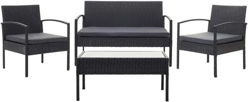 Poly-Rattan Garnitur HWC-F56, stilvolles Gartenmöbel-Set - Gartenmöbel-Set mit 2 Sessel, 1 Bank und Tisch, modernes Design, hoher Sitzkomfort durch 5cm Polster, ideal für Garten, Terrasse oder Balkon.